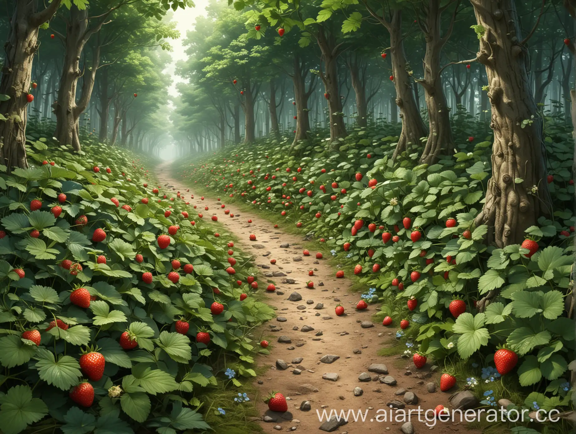 Enchanting-Forest-Path-with-AnimeStyle-Strawberry-Groves