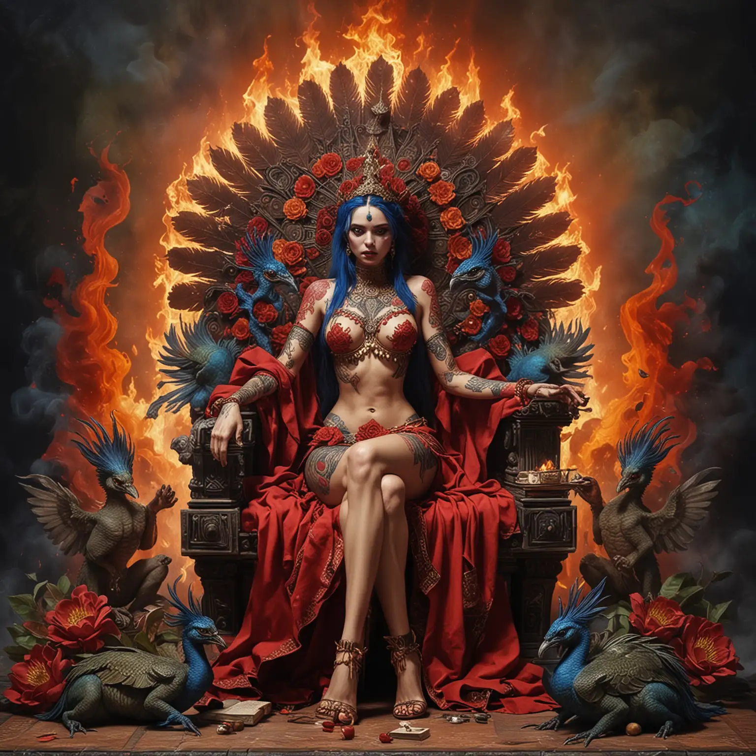 Beautiful Adolescent Empress Goddesses as Alien Vampire Sorceresses Surrounded by Fire and Dragons