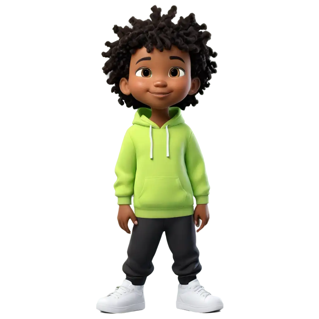 Cute-Black-Child-in-Green-Neon-Hoodie-PNG-Image-for-Digital-Use