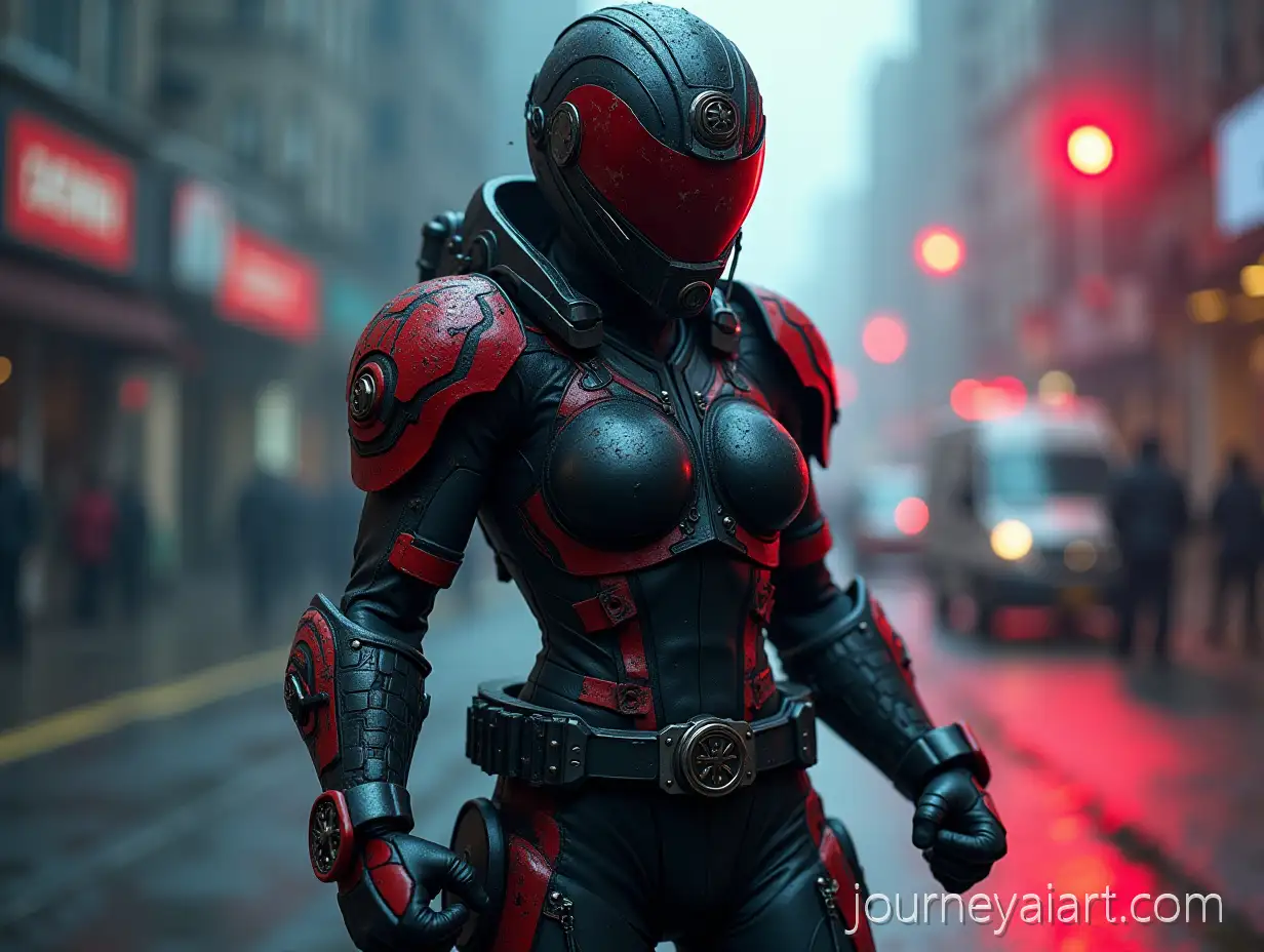 Female-Kamen-Rider-in-Urban-Emergency-GearFemale-Kamen-Rider-Armor-with-Riot-Armor-and-Cracked-Helmet