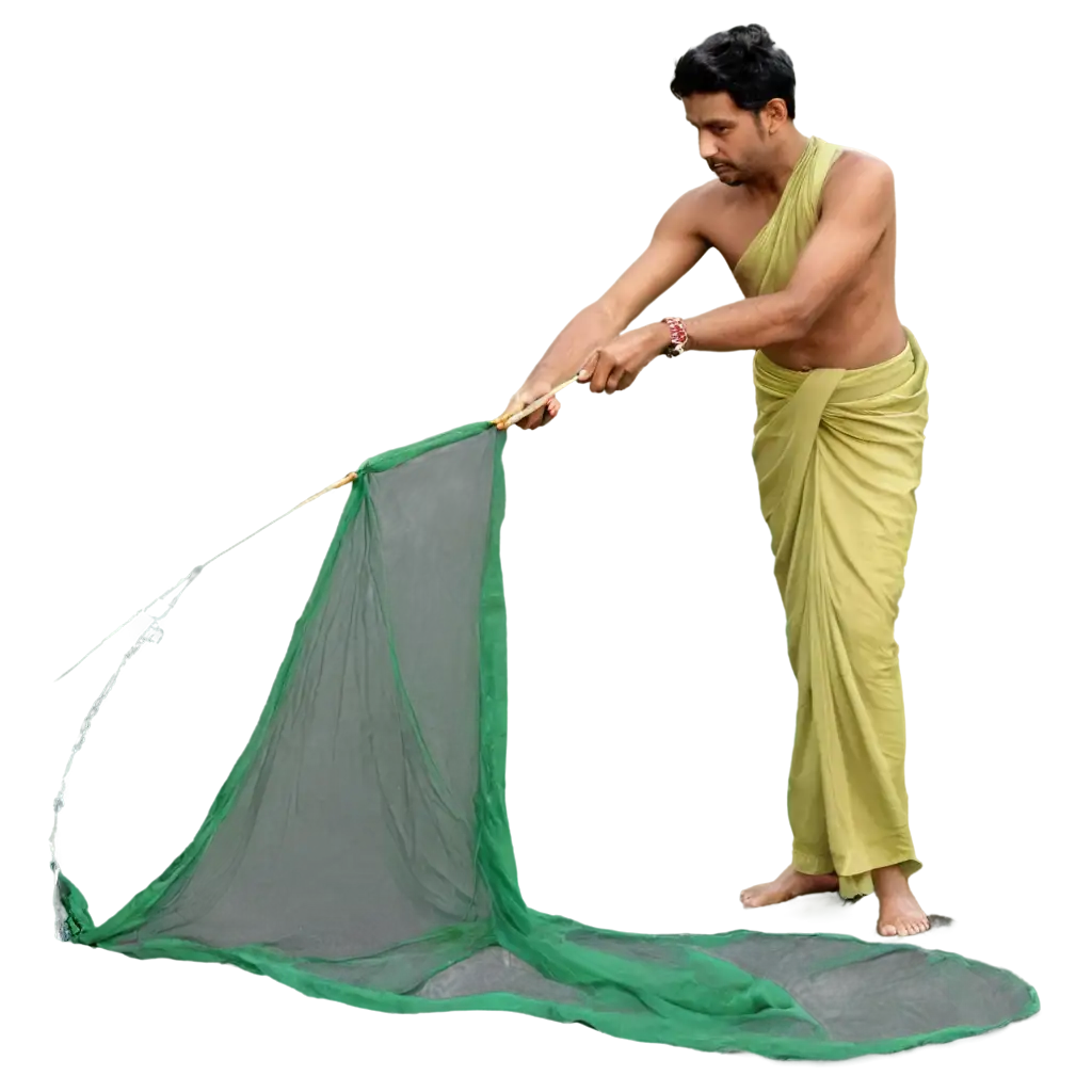 Unique-PNG-Image-Man-Fishing-with-Net-in-Saree