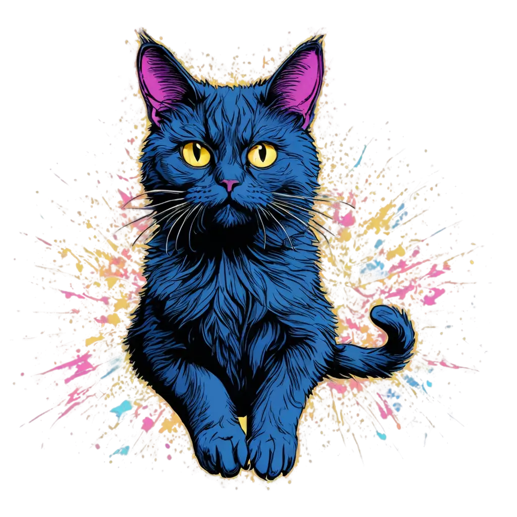 Psychedelic art, digital illustration of a cool cat , vector, t-shirt design