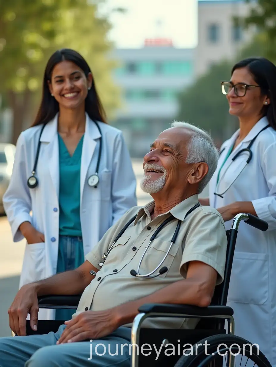 Smiling-Indian-Doctors-AssistingAI-Image-Prompt-Expansion-Elderly-Man-in-Wheelchair-at-Hospital