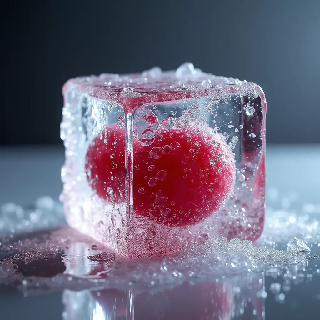 Hyperrealistic-Ice-Cube-with-a-Cranberry-Inside