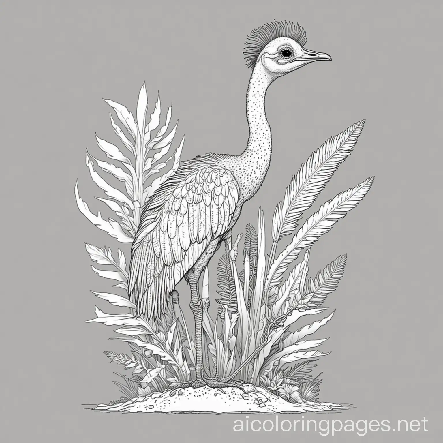 Hawaiian-Plant-Moa-Coloring-Page-Black-and-White-Line-Art-for-Kids