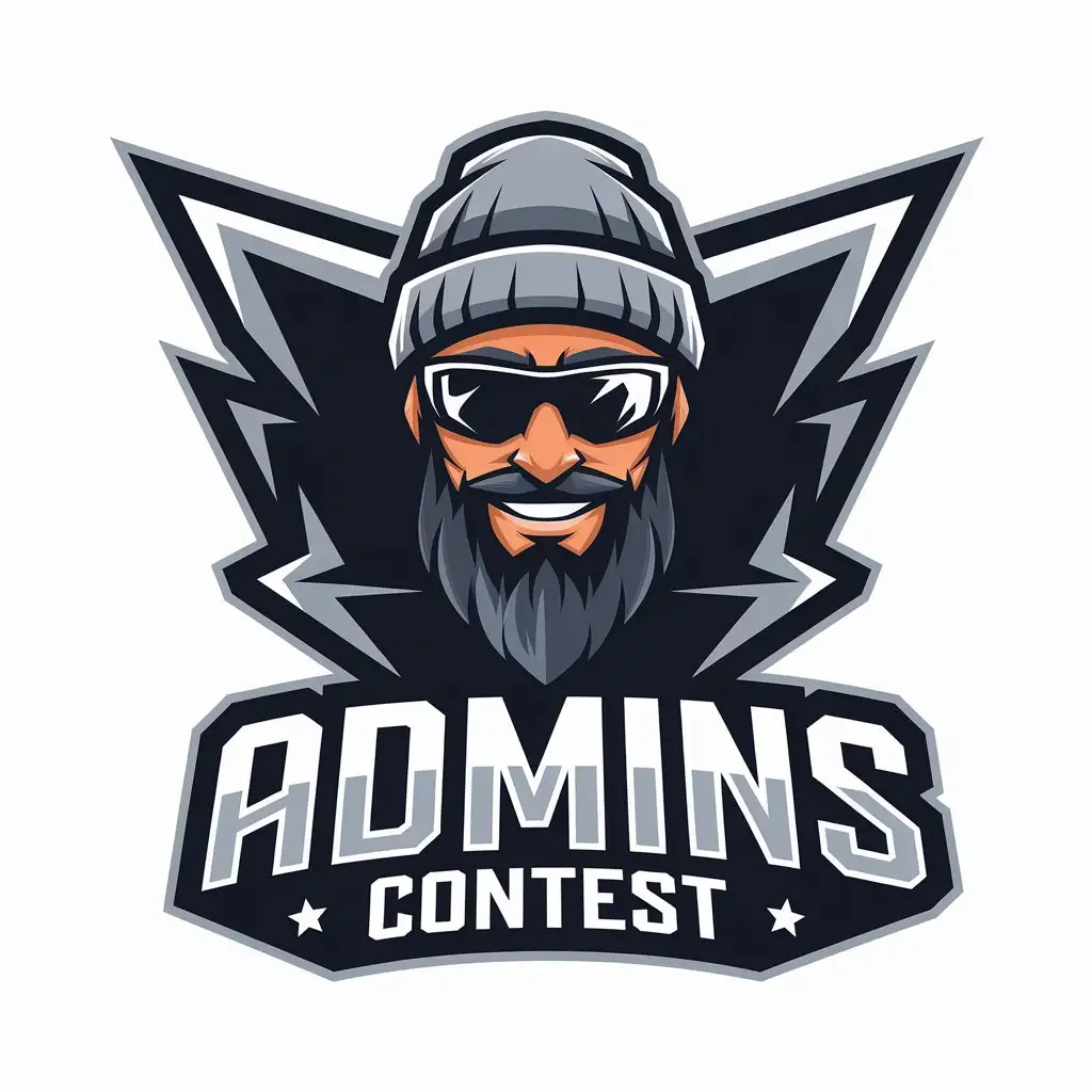 LOGO Design for Admins Contest Smiling Bearded Man with Beanie Hat and Dark Glasses in Cybersport Style