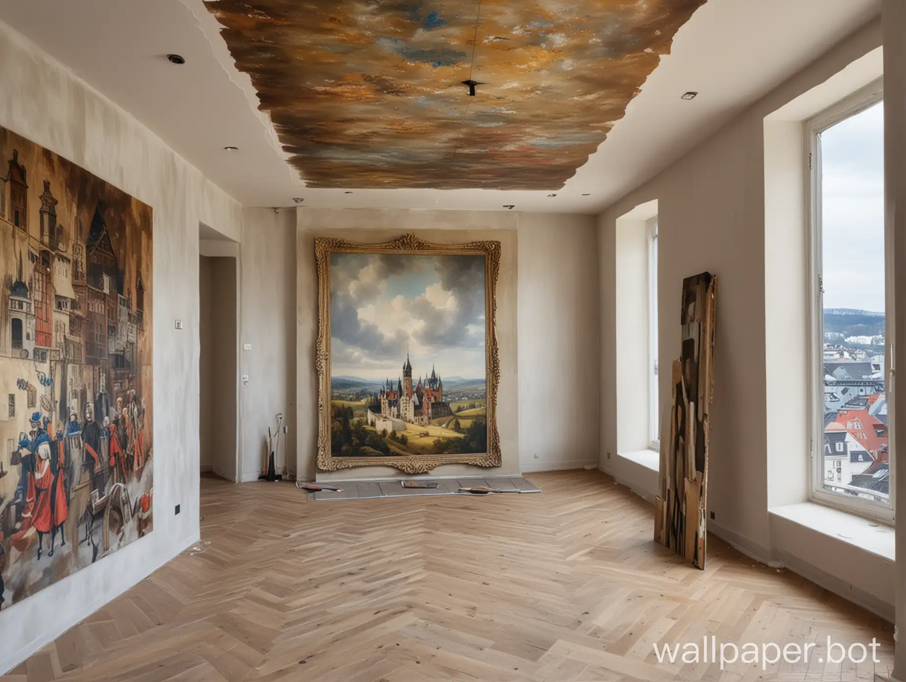 interior decoration of a painting room in a penthouse in a tower in Germany