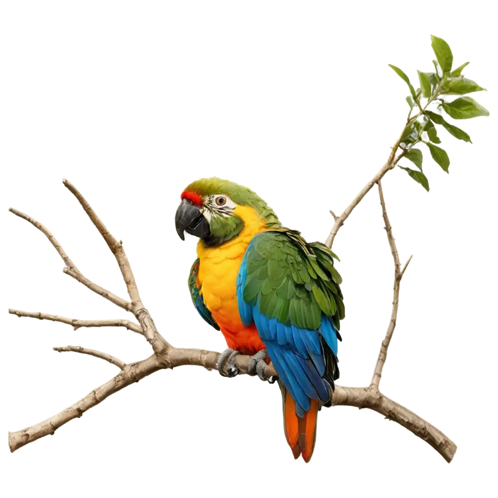 Detailed-Brazilian-Parrot-on-Branch-Speaking-Thunder-Thunder-Thunder-PNG-Image