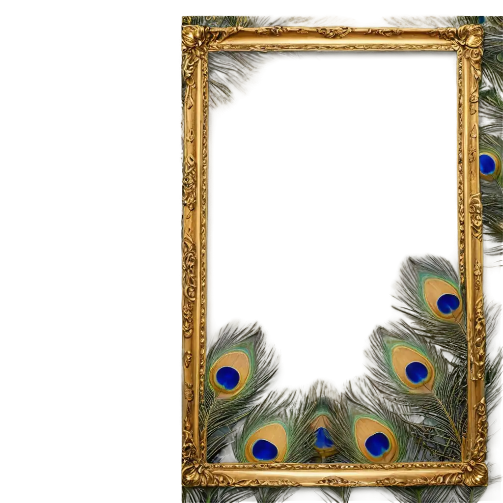 Stunning-Golden-Frame-with-Peacock-Feathers-PNG-for-Elegant-Designs