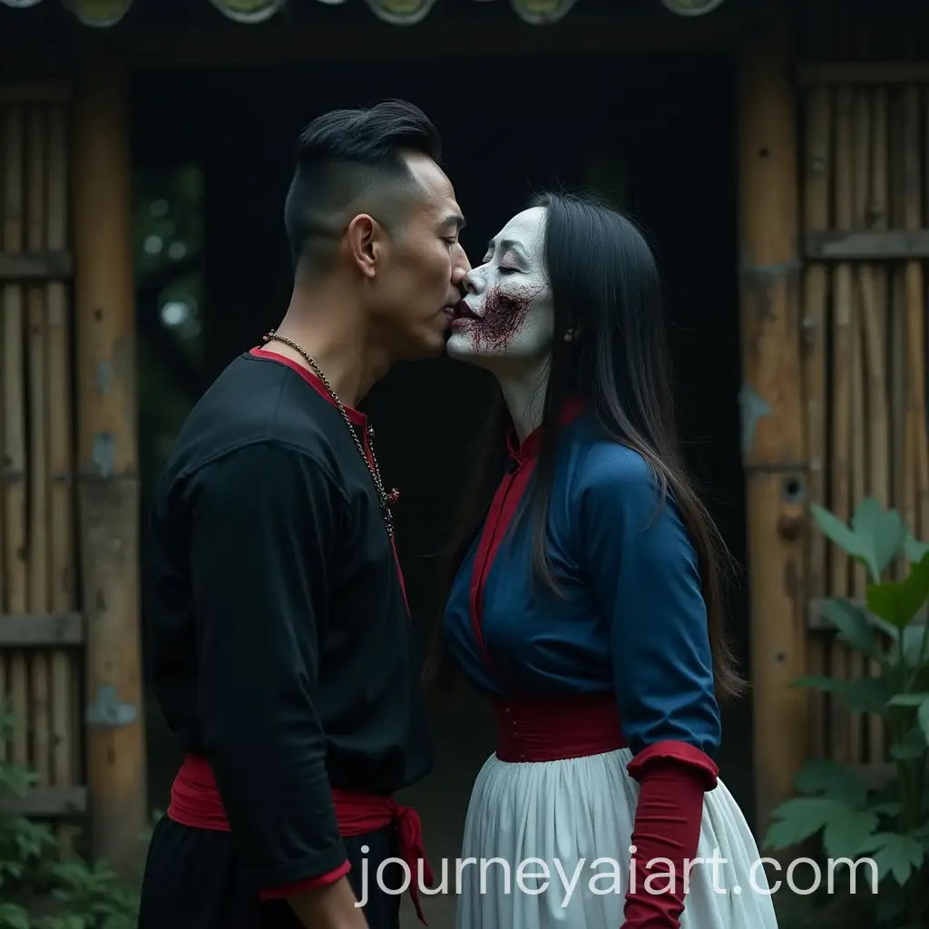 Hmong-Man-About-to-Kiss-a-Ghostly-Woman-in-a-Dark-Bamboo-Forest-Setting