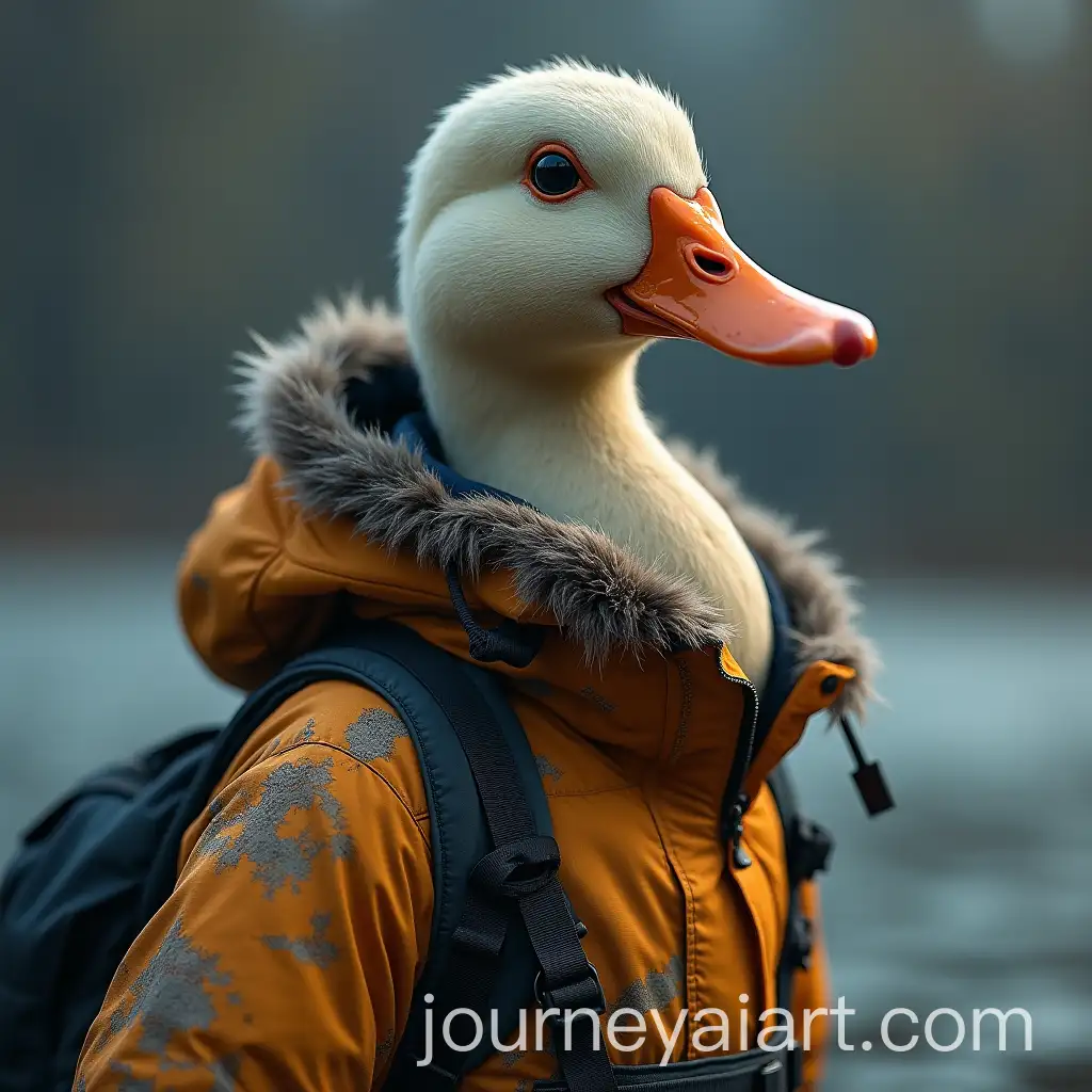 Photorealistic-Duck-Wearing-an-Arcteryx-Jacket-in-a-Natural-Setting