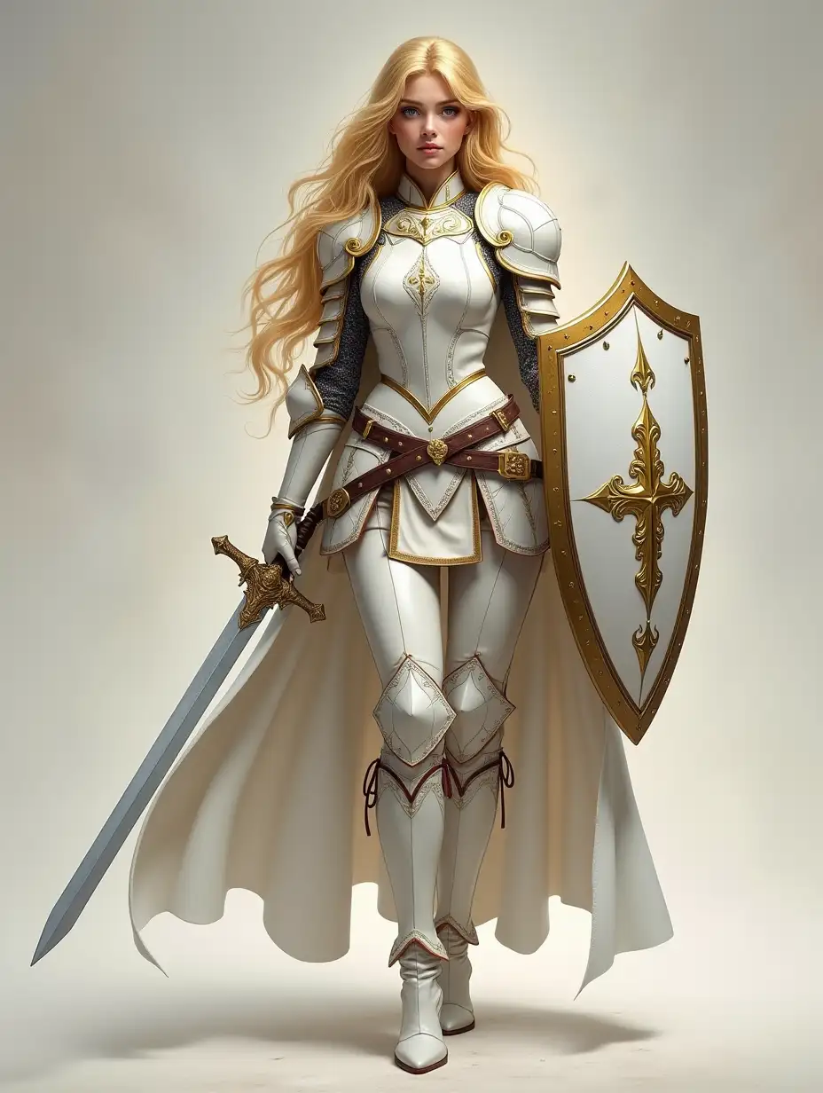 Pretty-Young-Female-Paladin-in-White-Armor-with-Rapier-and-Shield