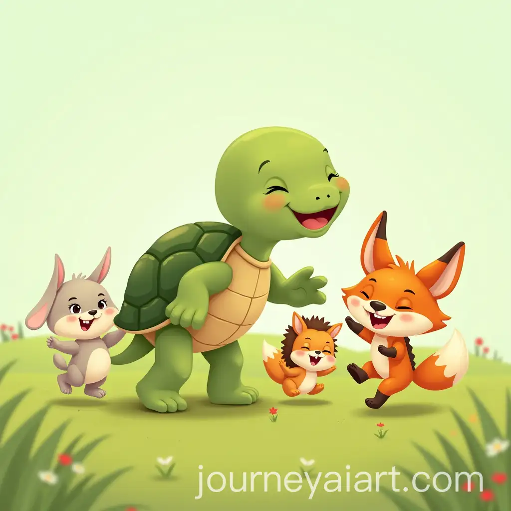 Green-Turtle-Playing-with-Friends-in-a-Meadow