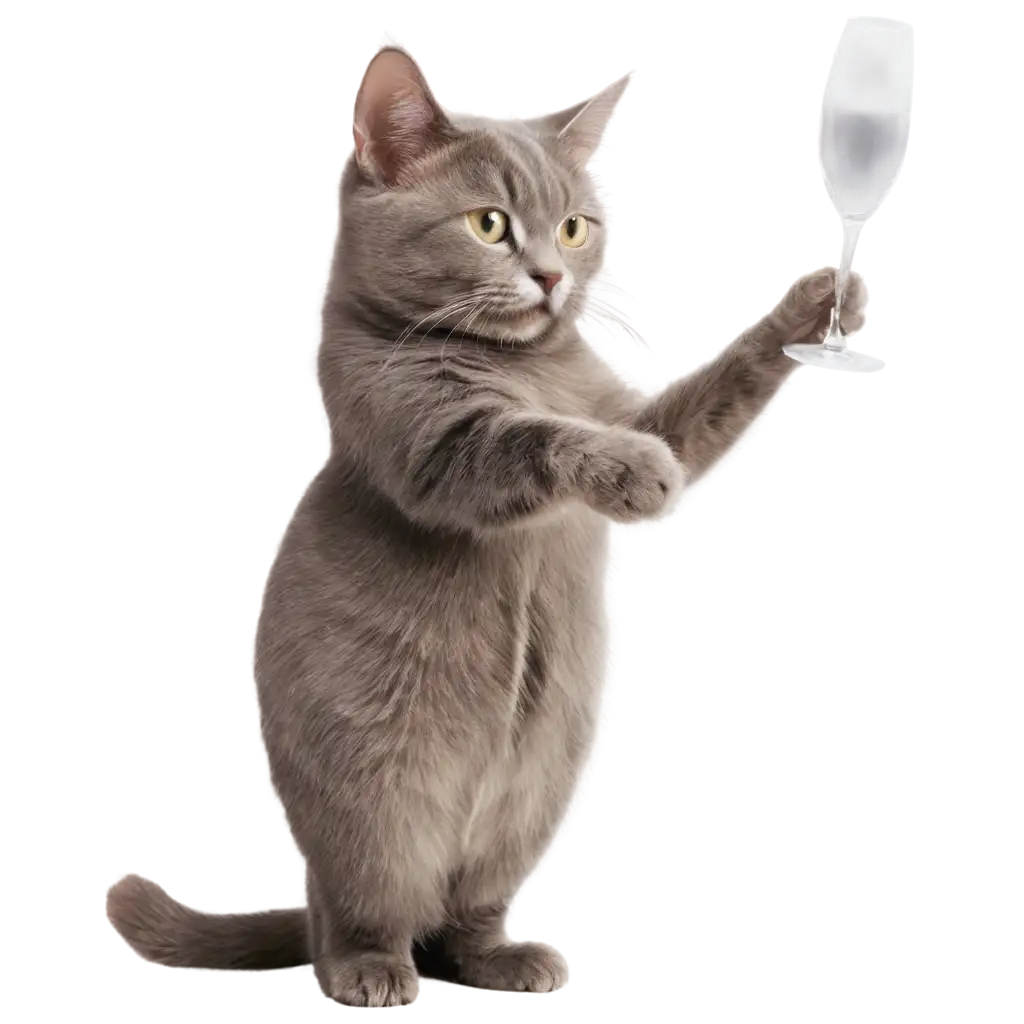 Gray-Cat-Drinking-Champagne-PNG-HighQuality-Transparent-Image-for-Various-Uses