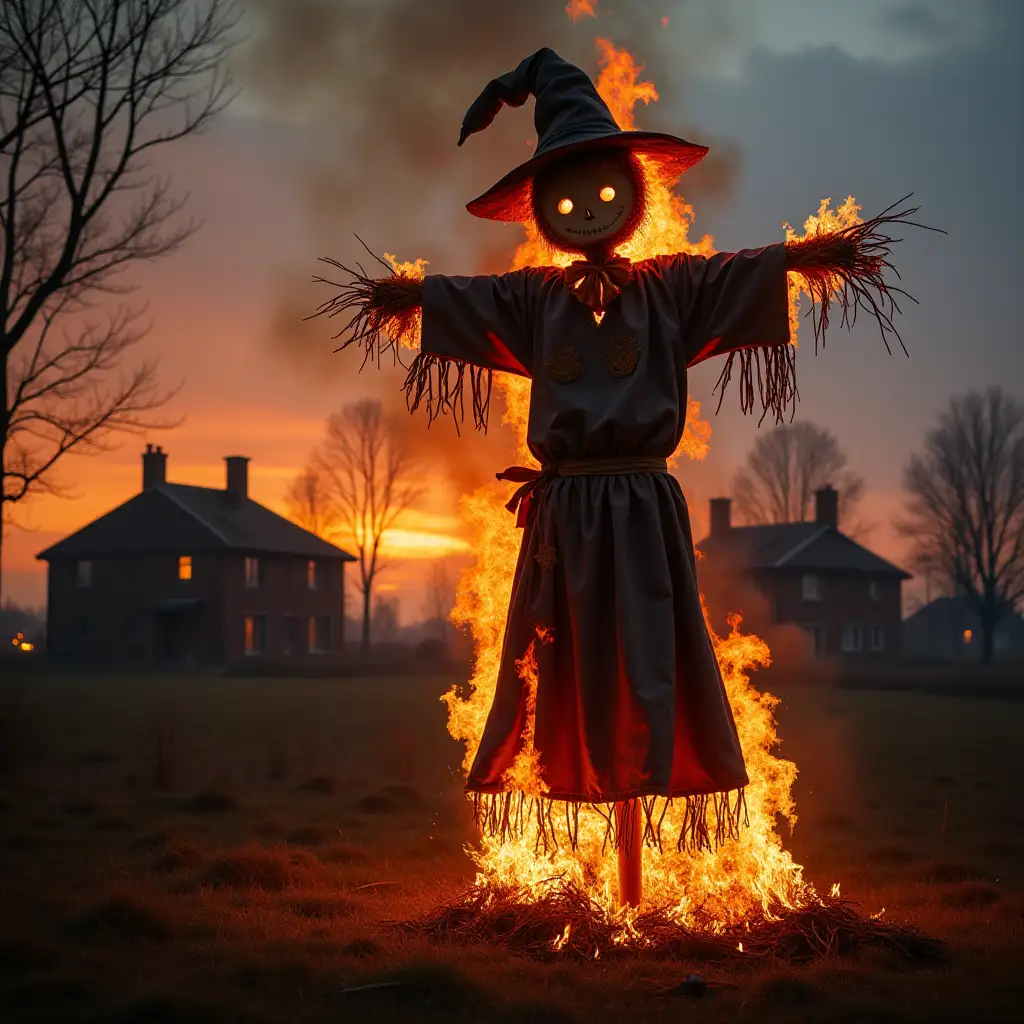 A scarecrow for Maslenitsa is burned and the fire spreads to the houses