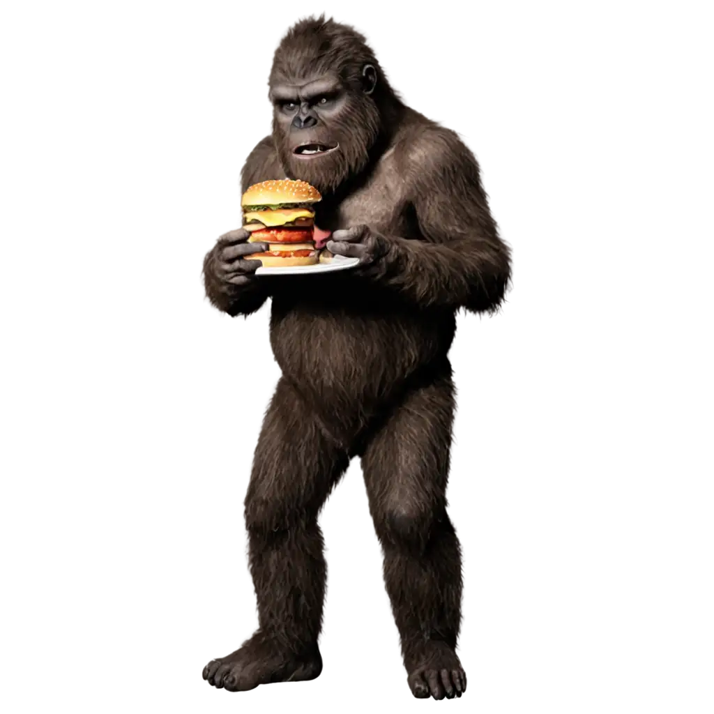 Bigfoot eating a cheeseburger