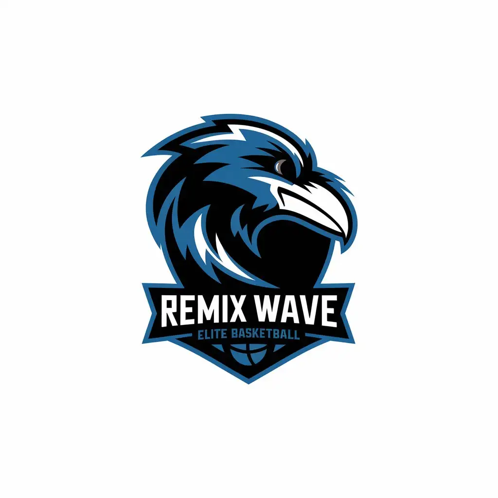 LOGO Design for Remix Wave Elite Basketball Side View Raven Symbol with Moderate Style and Clear Background