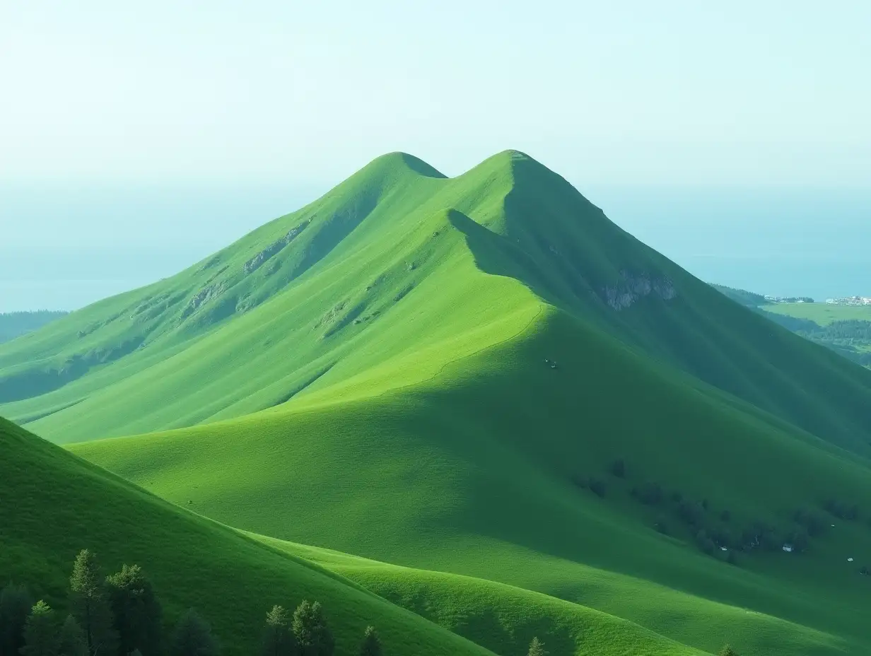 beautiful green mountain (no sharp peak) that give peaceful and resourceful feeling