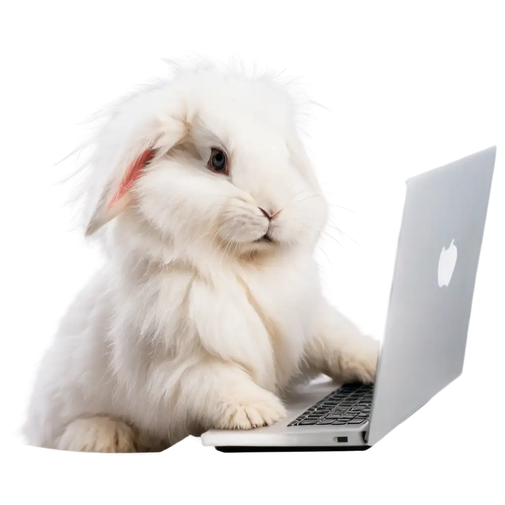 Fluffy-White-Rabbit-Working-at-a-White-Computer-PNG-Image-for-Clear-Visuals