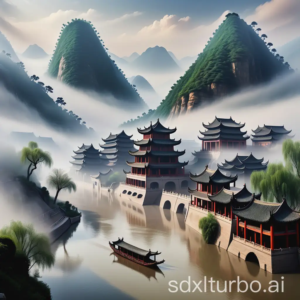 Tranquil-River-and-Misty-Mountains-with-Ancient-Chinese-Architecture