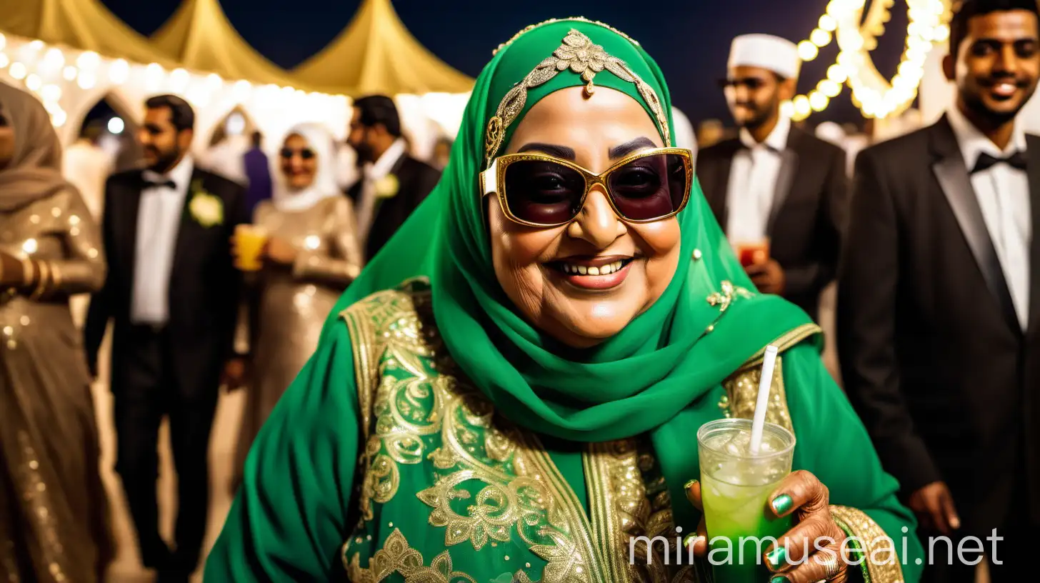 Elegant Mature Muslim Woman at Nighttime Wedding Ceremony