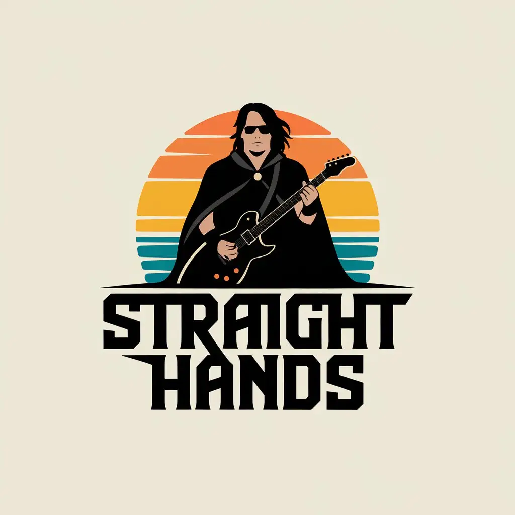 LOGO-Design-for-Straight-Hands-Guitarist-with-Sunrise-Backdrop-and-Black-Cloak