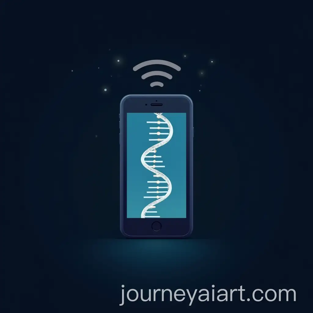 Mobile-Phone-Displaying-DNA-Structure-with-Wireless-Signals-on-Dark-Background