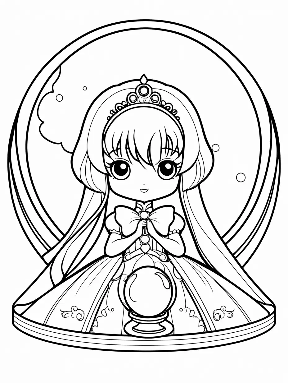 Anime-Bow-Princess-with-Crystal-Ball-Coloring-Page