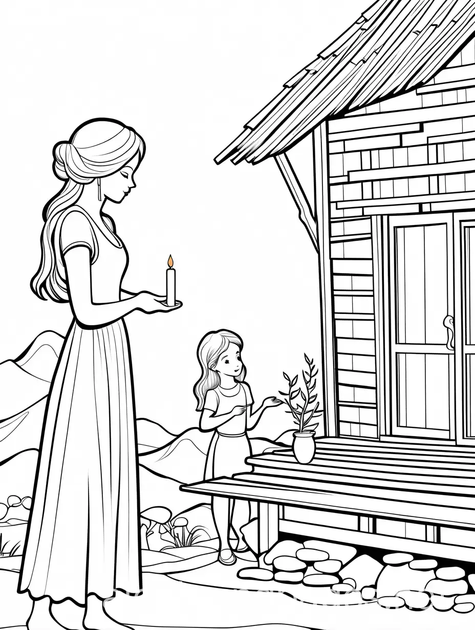 Girl-Apologizing-with-Candle-to-Mothers-Friend-Outside-Hut