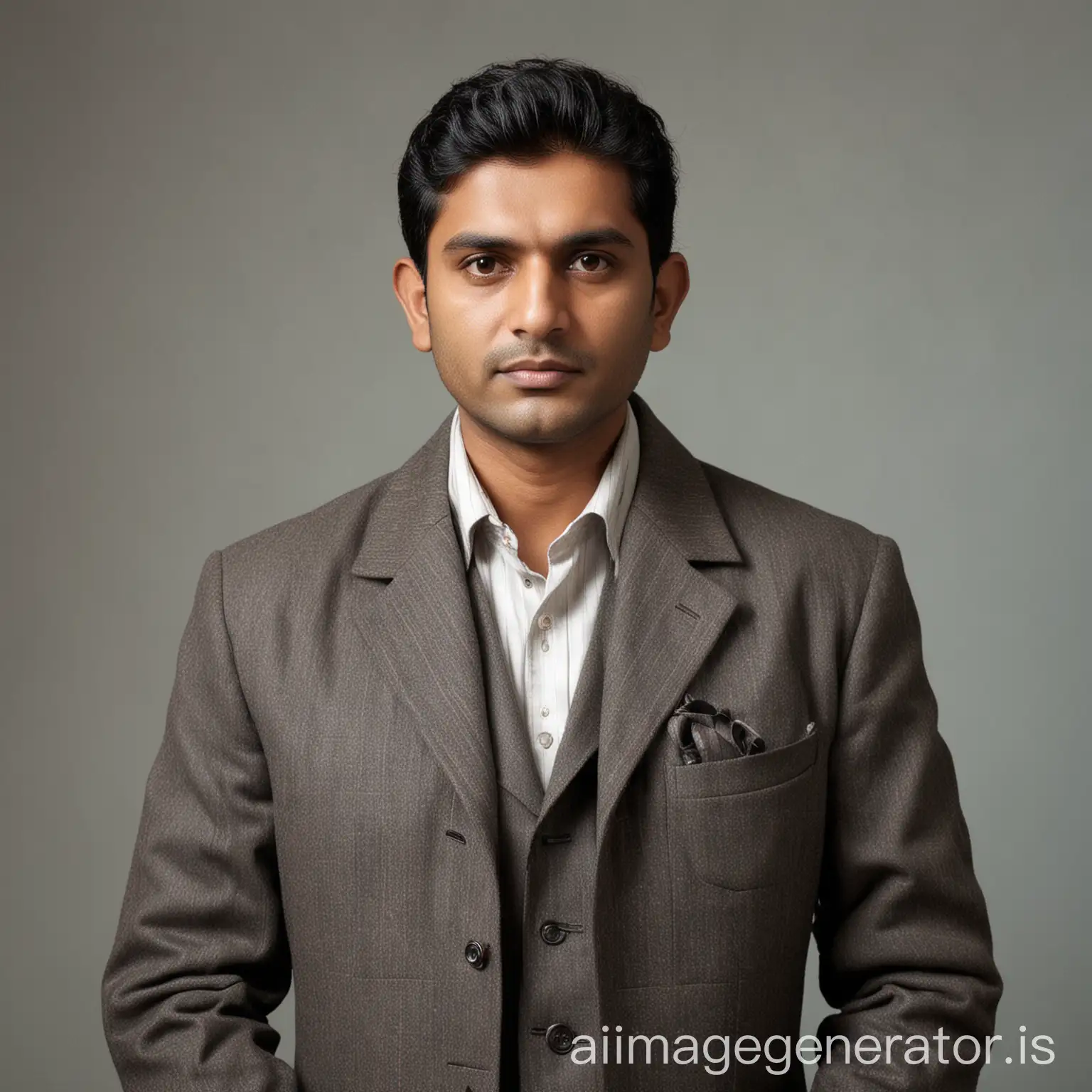 40 yeras old indian male passport size photo for interview, in shirt, bussiness man look, in coat