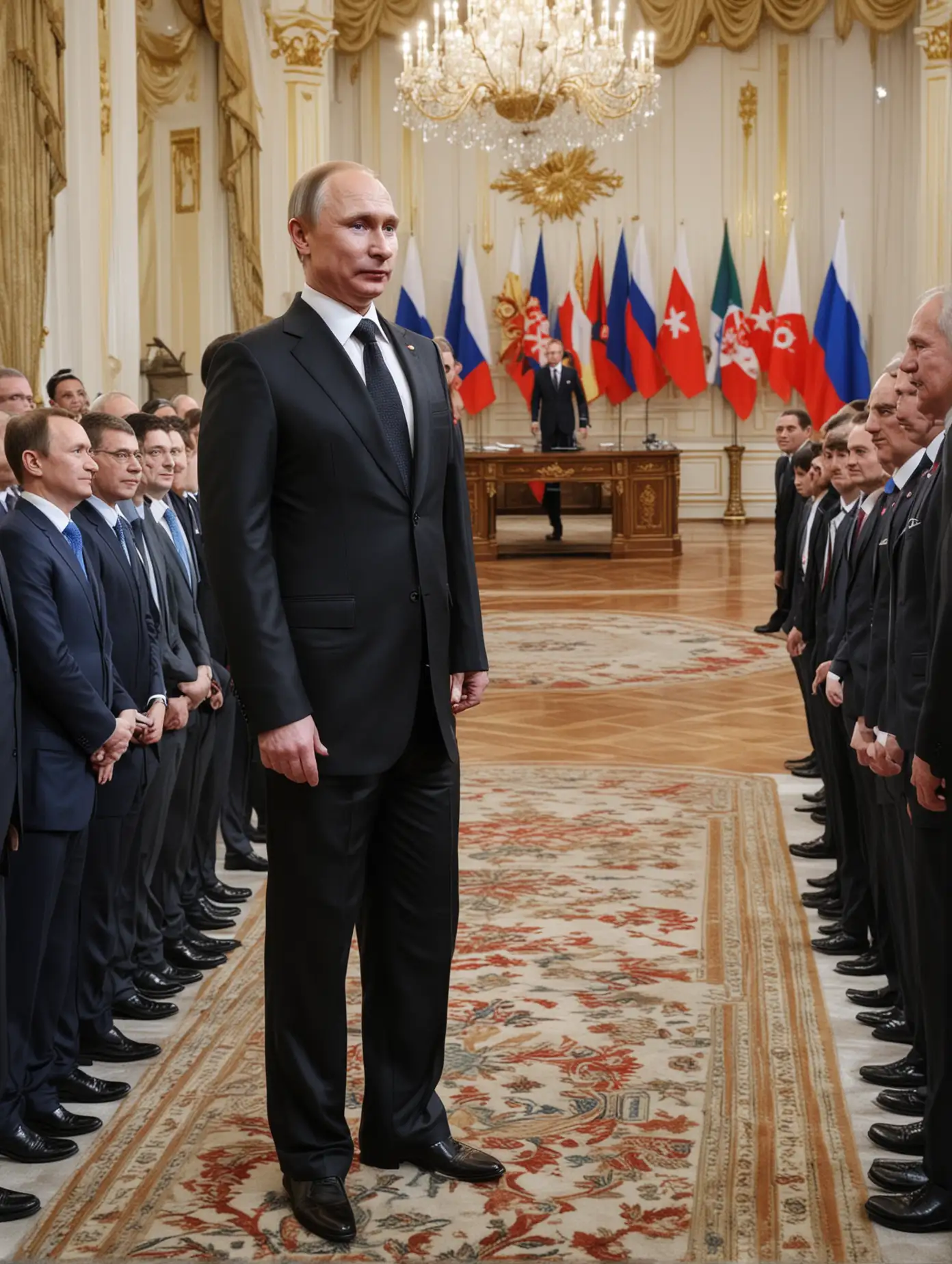 Putin at a summit with world leaders, standing out as the most youthful and energetic.