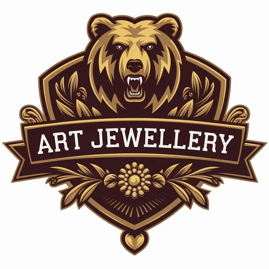 a vector logo design,with the text "Art jewellery", main symbol:Bear,complex,be used in cases and jewelry accessories industry,clear background