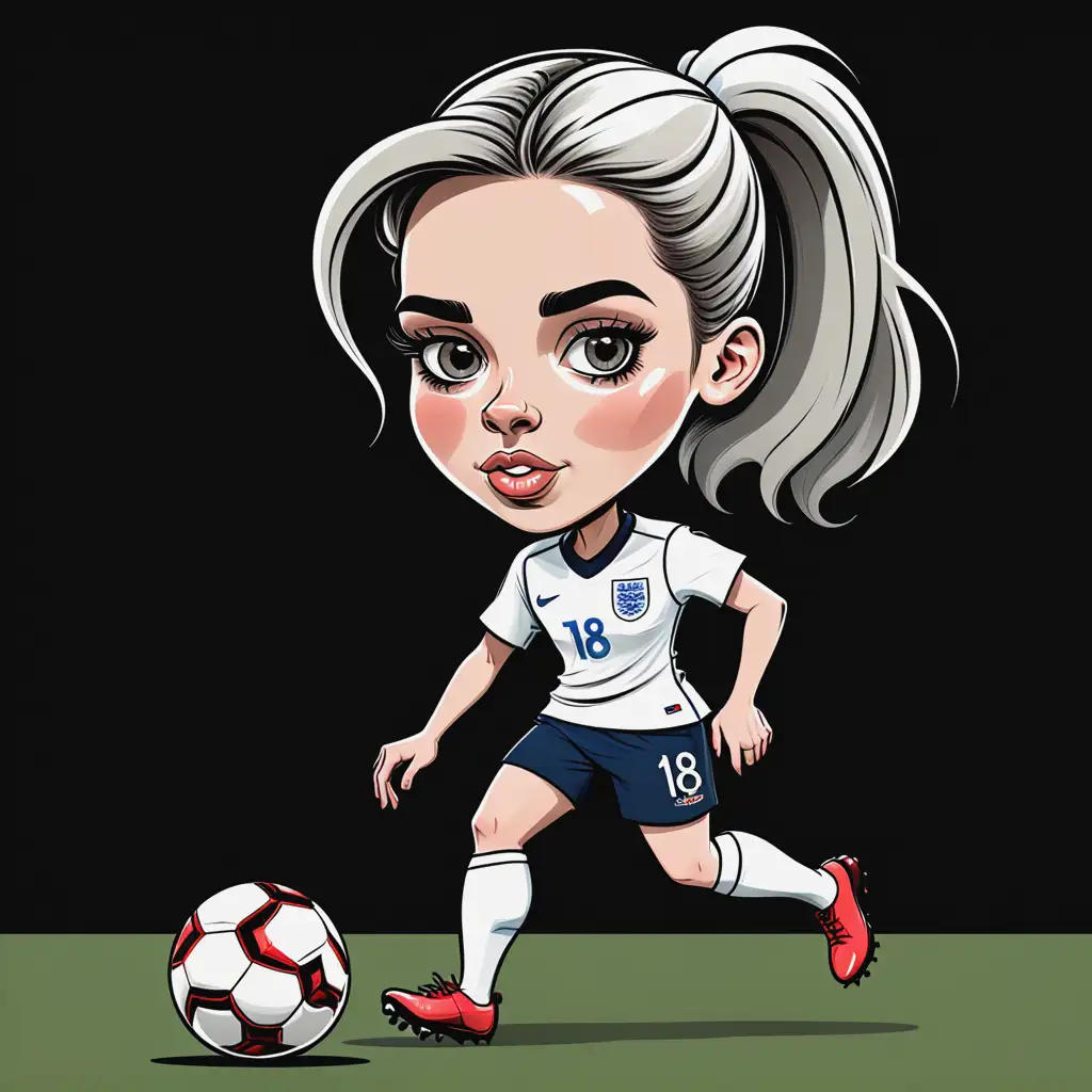 Cartoon Caricature of Chloe Kelly Playing Football in England Kit