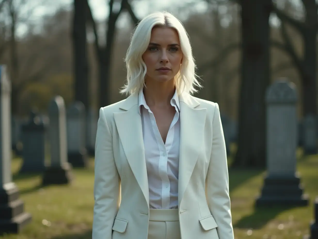 Teagan-Croft-as-Lucifers-Vessel-in-a-Graveyard-Daytime-AllWhite-Suit