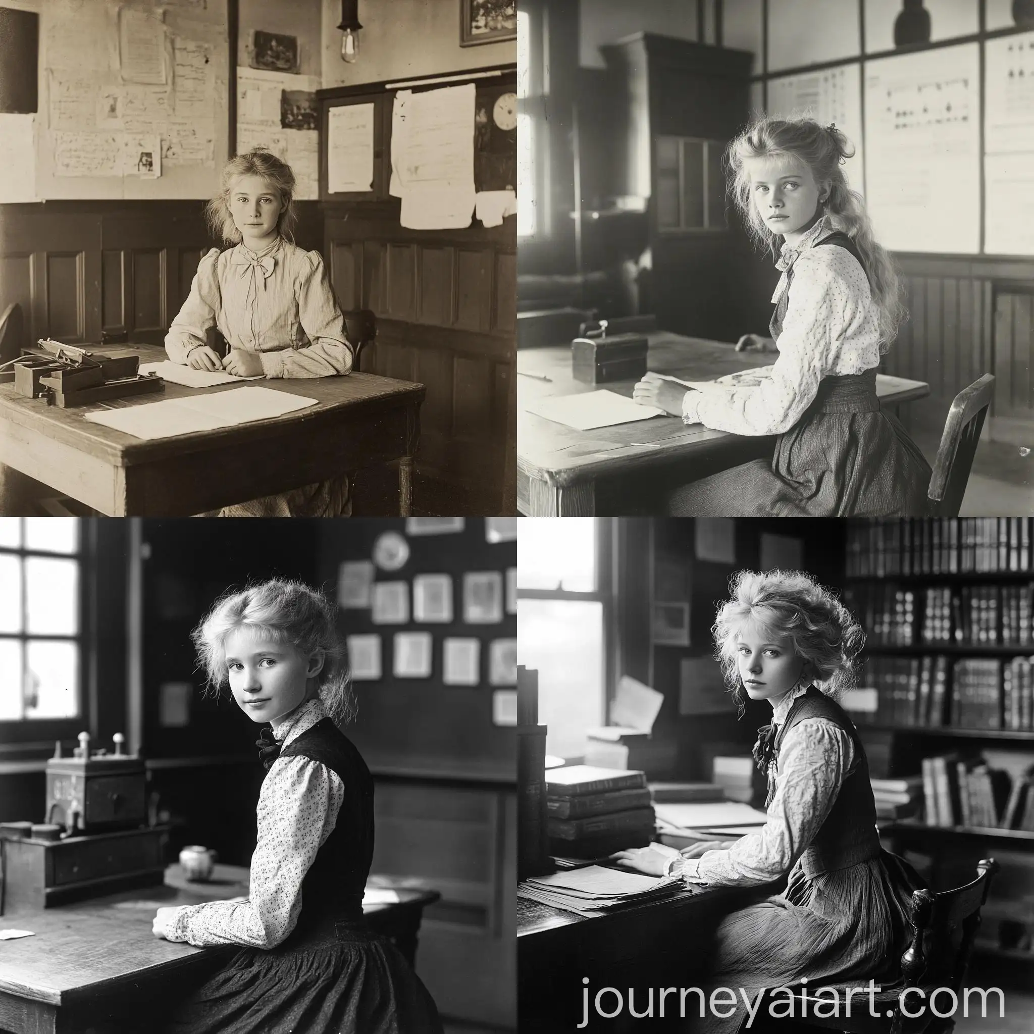 Vintage-Schoolgirl-Sitting-at-Desk-in-1909