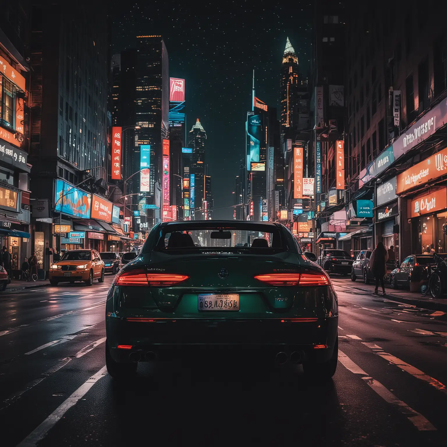 Couple-Enjoying-Night-Cityscape-in-a-Convertible