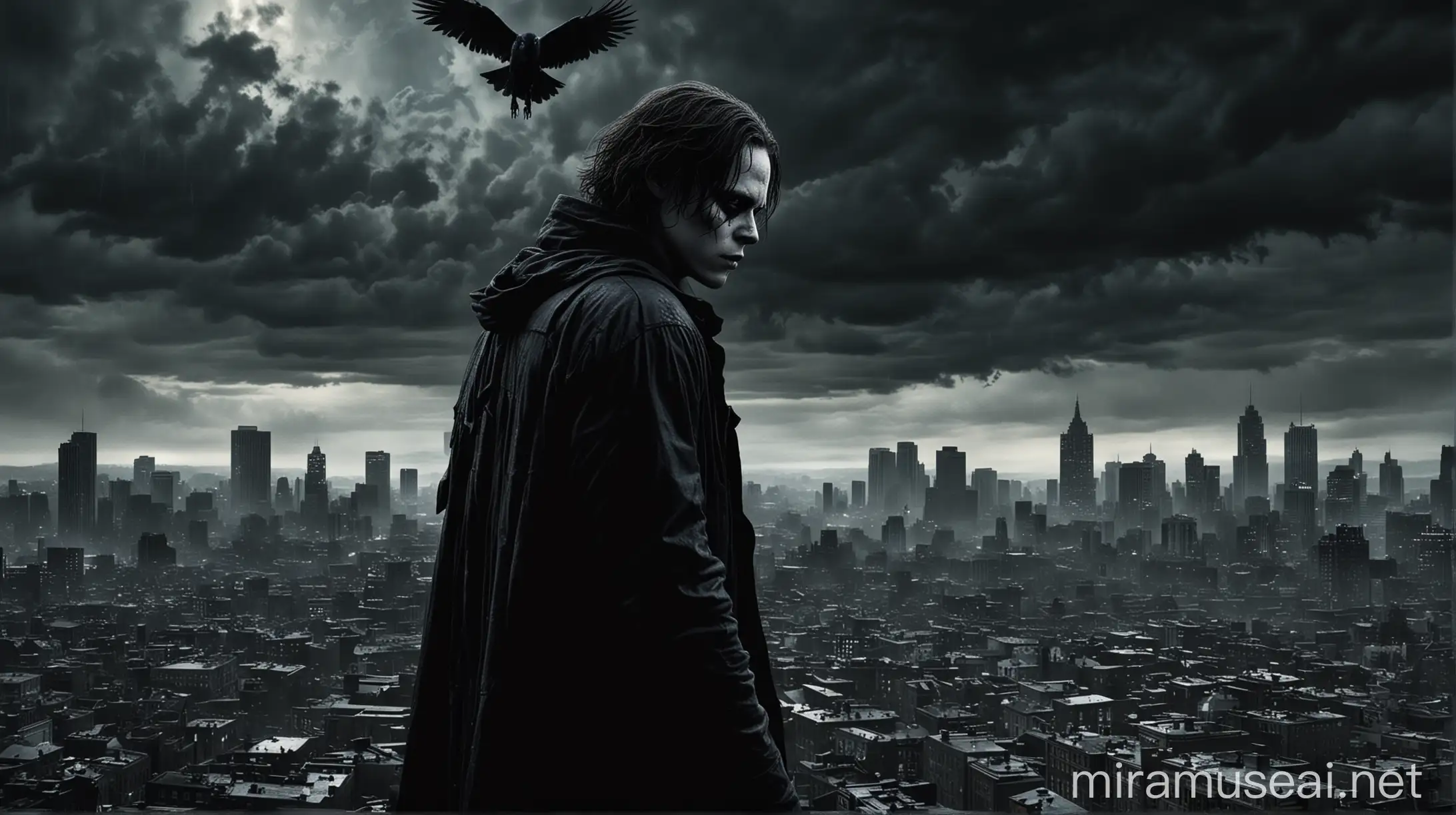 Gothic Horror Movie Poster Bill Skarsgrd as The Crow in Dark Cityscape