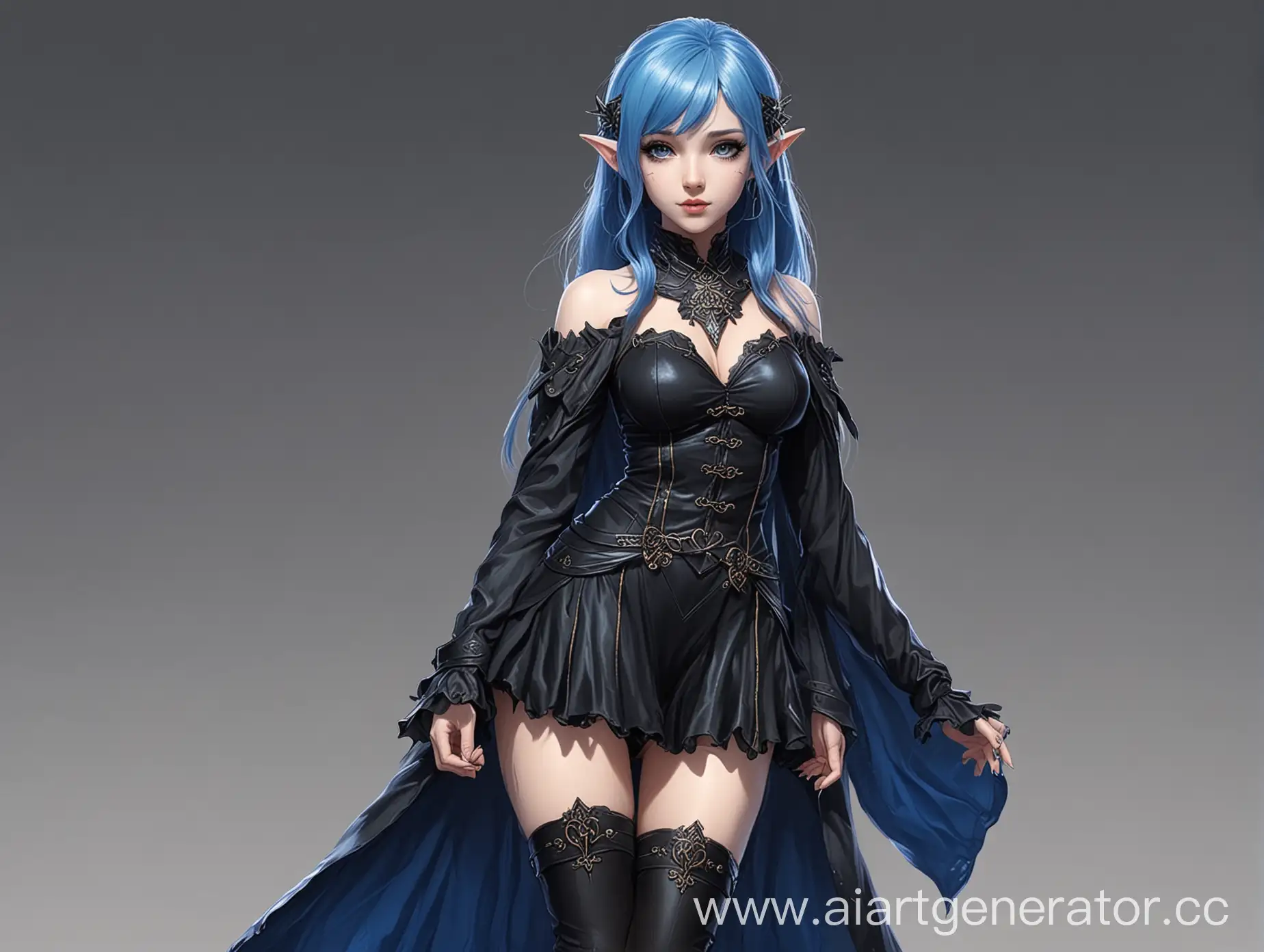 Animestyle-Elf-in-Elegant-Black-Clothing-with-Blue-Hair