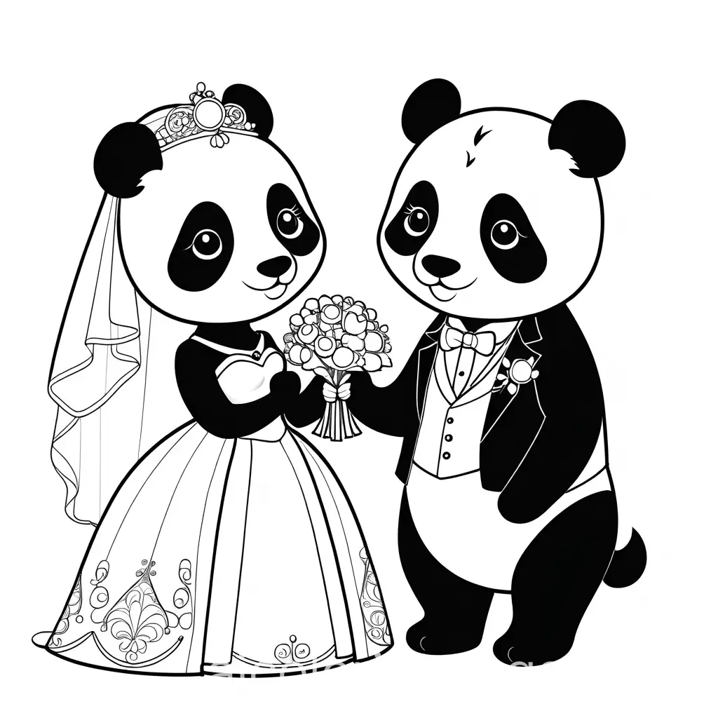 Panda-Wedding-Coloring-Page-with-Simplicity-and-Ample-White-Space