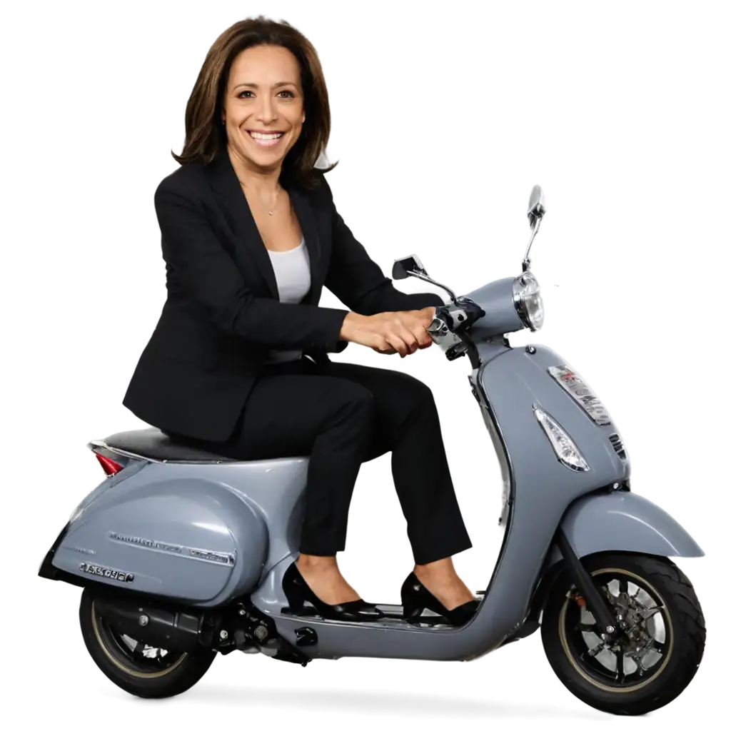 Kamala Harris on a Vespa scooter