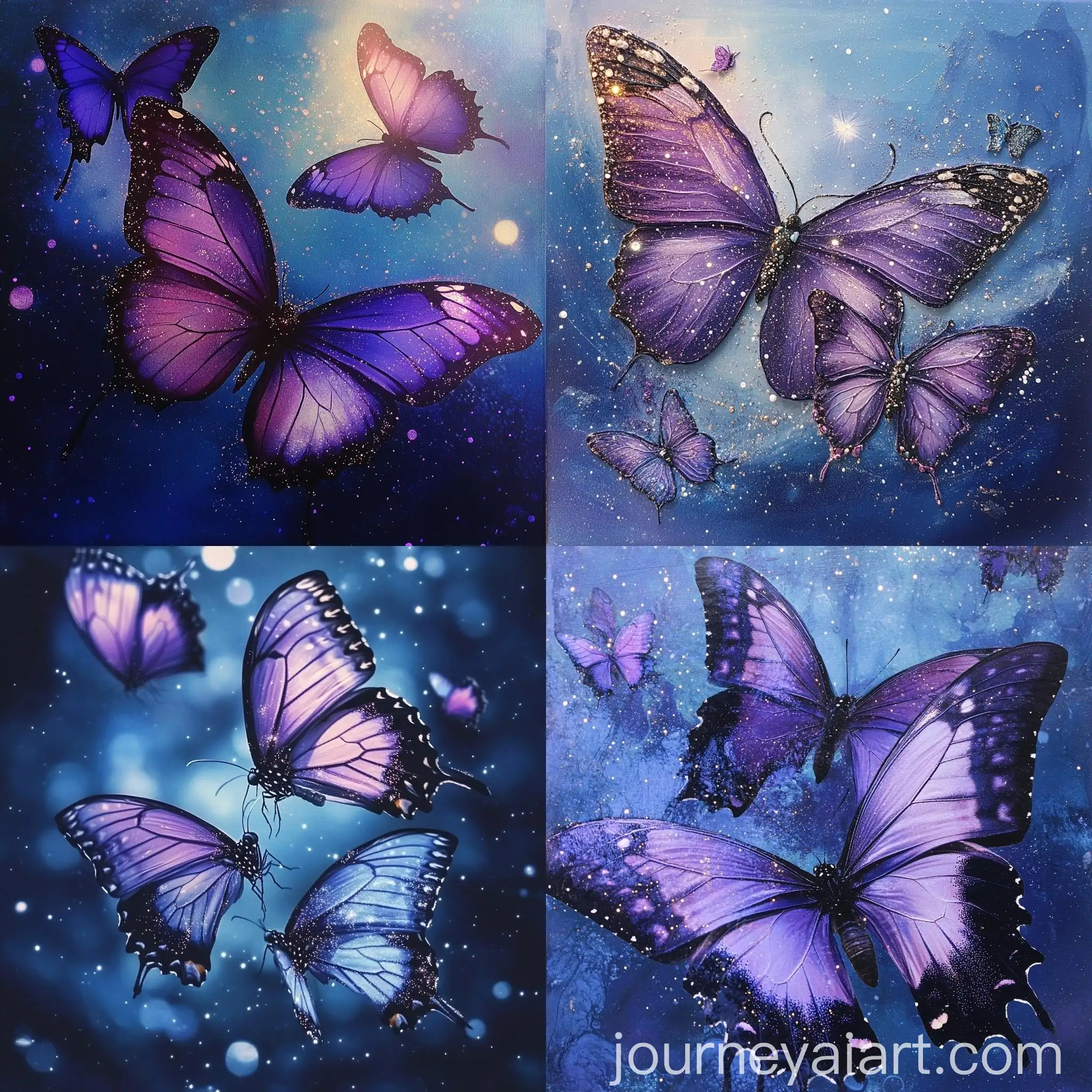 Multiple-Purple-Butterflies-in-Starlight-with-Glittering-Wings
