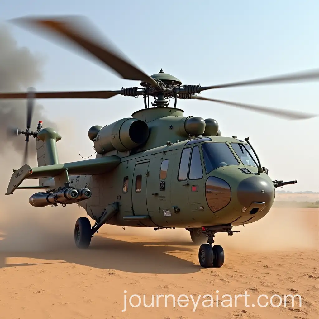 Mi28N-Military-Helicopter-in-Desert-with-Engine-Fire-and-AntiTank-Missiles
