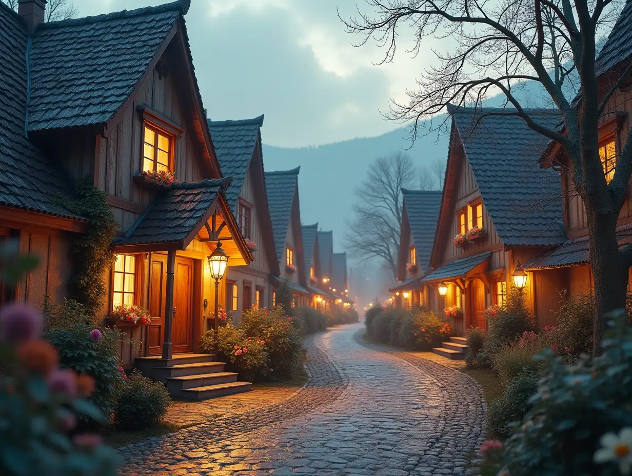 Cozy fairy tale town in photography style | Premium AI image