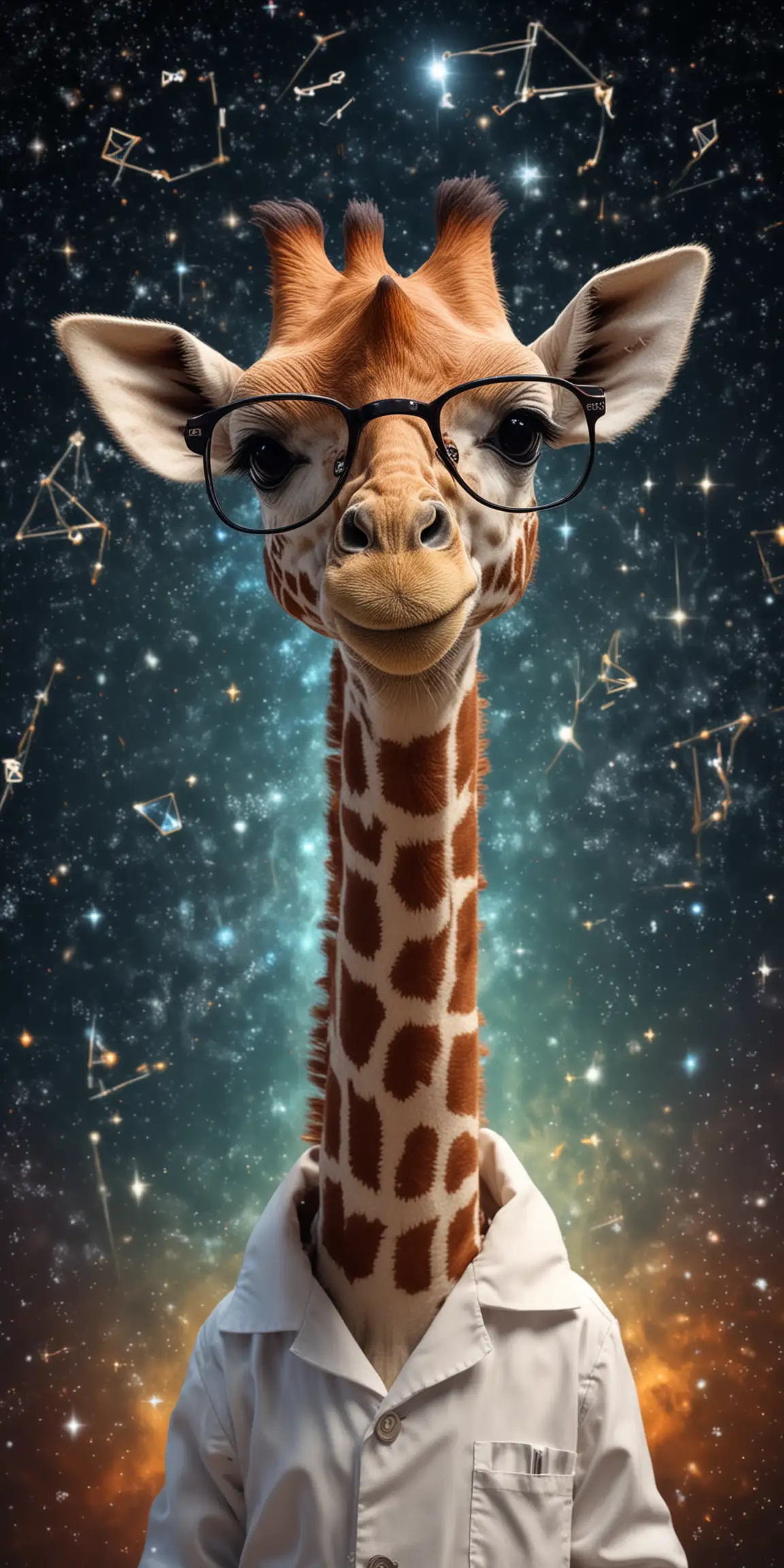 Baby Giraffe with Glasses Mathematic Scientist in Space