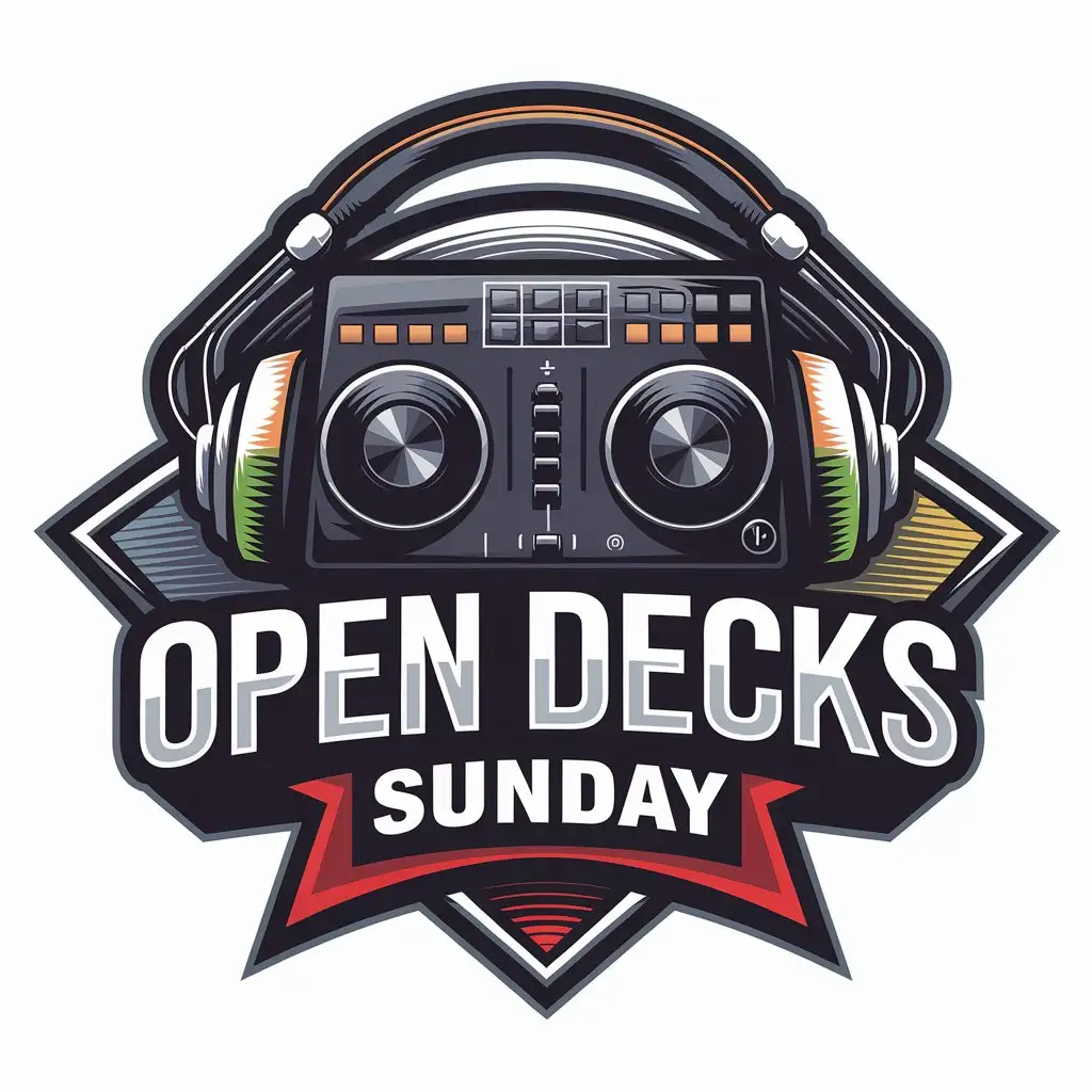 LOGO Design for OPEN DECKS SUNDAY DJ Controller and Headphones with Depth and Color for Entertainment Industry