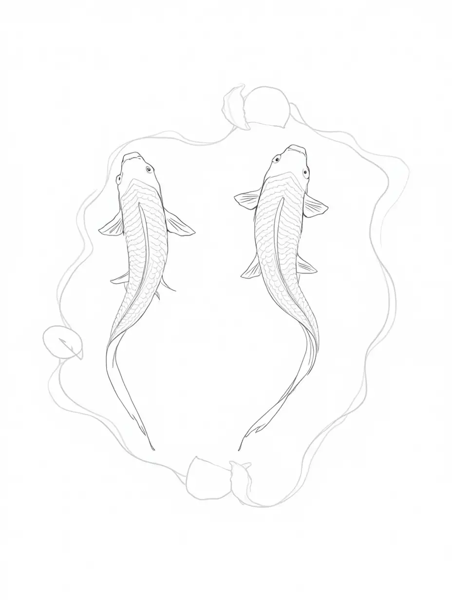 Realistic-Black-and-White-Line-Drawing-of-Two-KAI-Image-Prompt-Expansionoi-Fish-Swimming-in-a-Serene-Pond