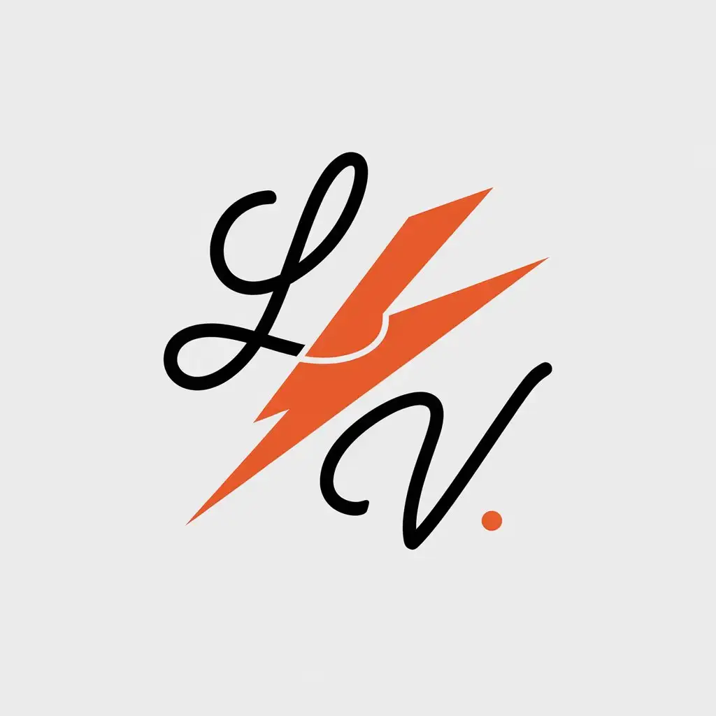 LOGO Design for L V Cursive Overlapping Calligraphy Thunder with Clear Background