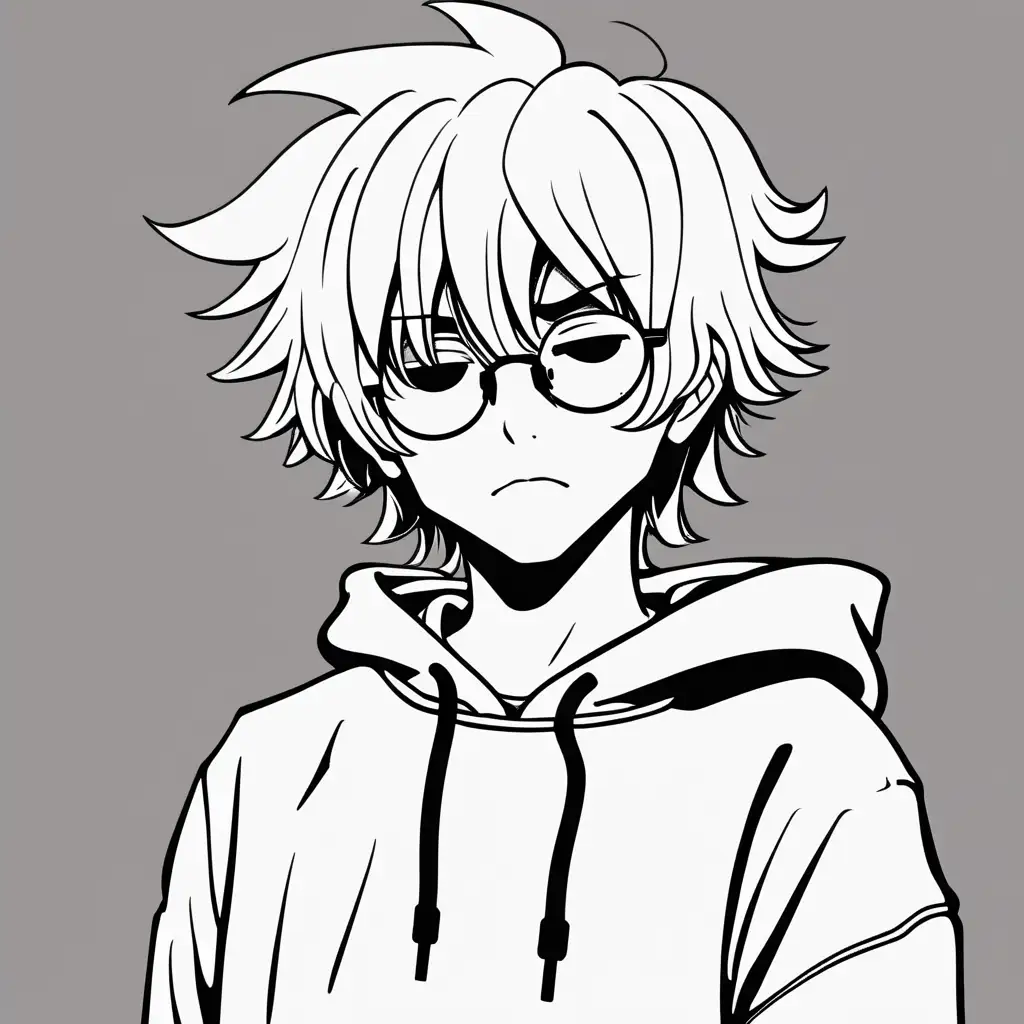 Monochrome-Manga-Illustration-of-a-Frowning-Young-Boy