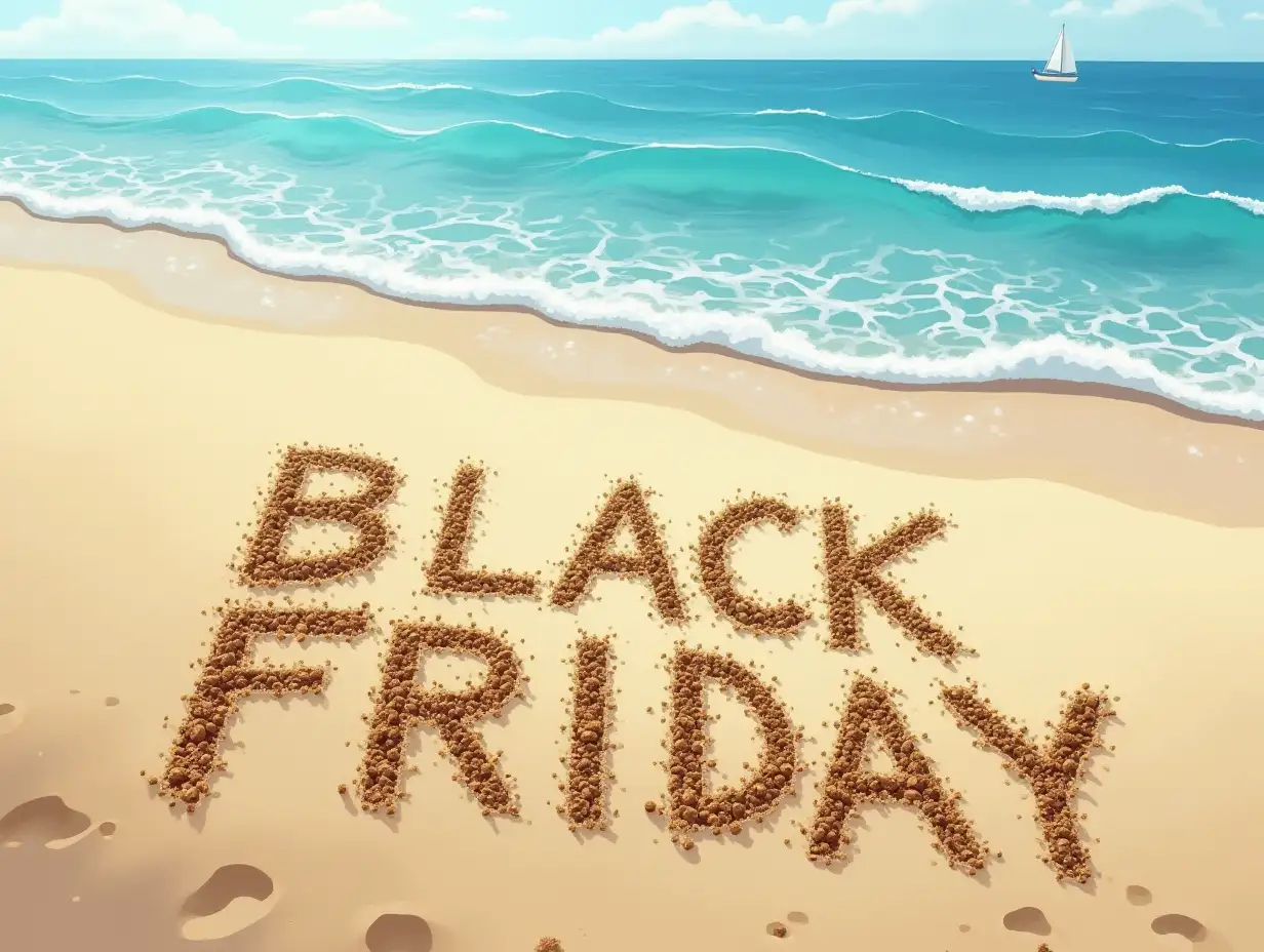 Anime-Style-Beach-Scene-with-Black-Friday-Sale-Written-in-Sand