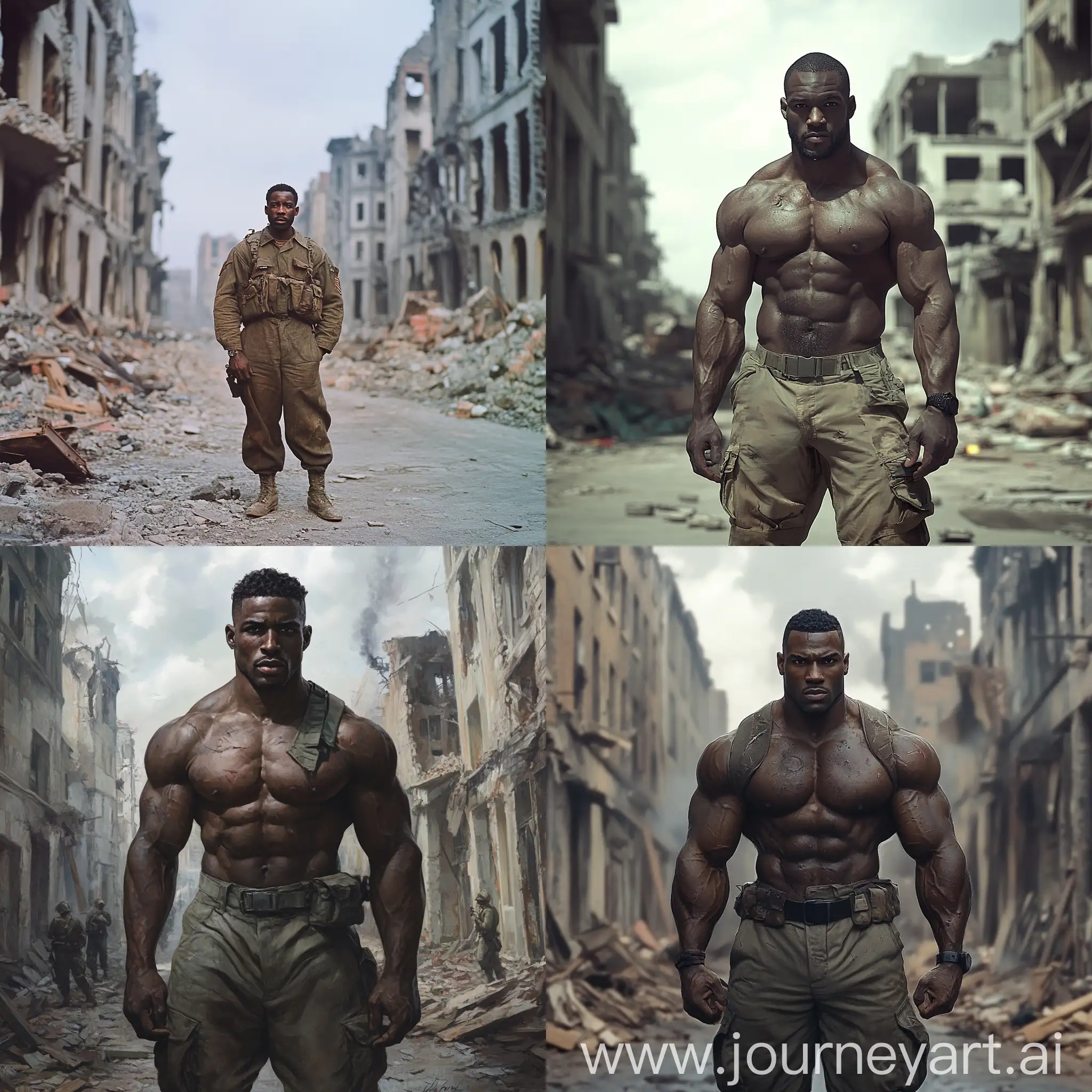 Resilient-African-American-Soldier-Amidst-WarTorn-Cityscape